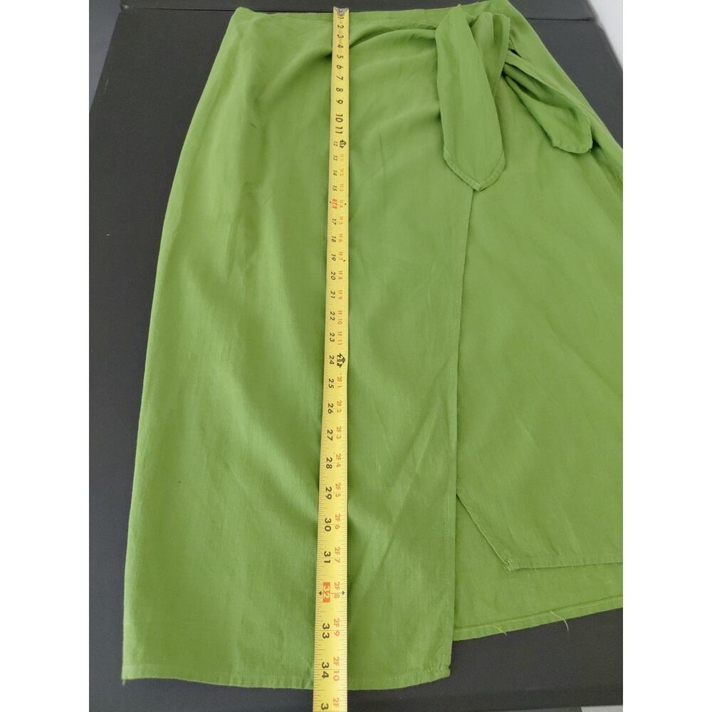 H&M Skirt Maxi Real Wrap Skirt MEDIUM 100% Cotton Lime Green Spring Summer Boho - Picture 7 of 13